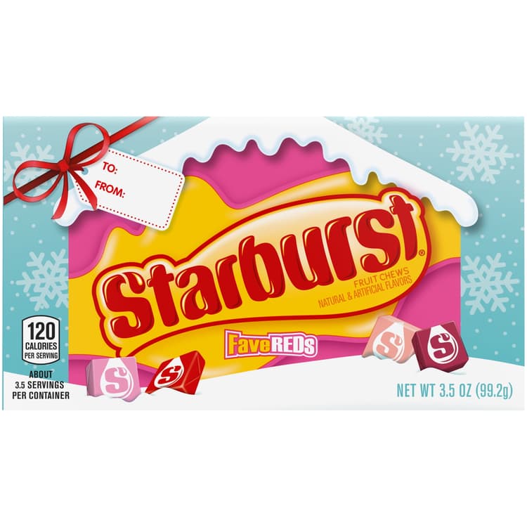 Starburst (1) Box Favereds Fruit Chews Candy Holiday Gift Box - Assorted Flavors: Watermelon, Cherry, Strawberry, Fruit Punch - Net Wt