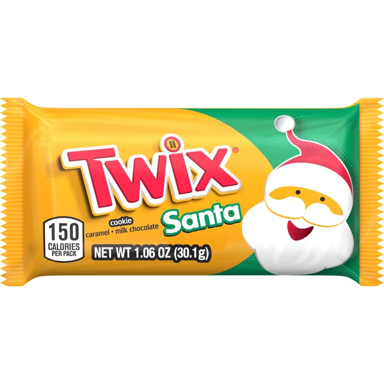 Twix Caramel Singles Size Cookie Bar Christmas Candy Santas, 1.06-Ounce Bars