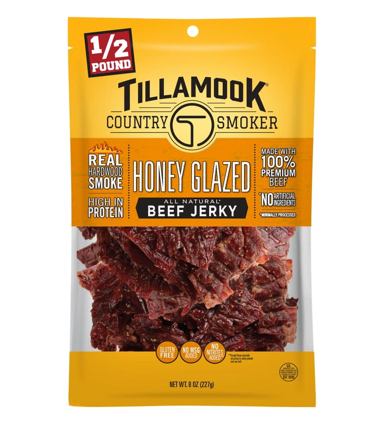 Tillamook Country Smoker All Natural, Real Hardwood Smoked Honey Glazed Beef Jerky, 8-Oz Bag