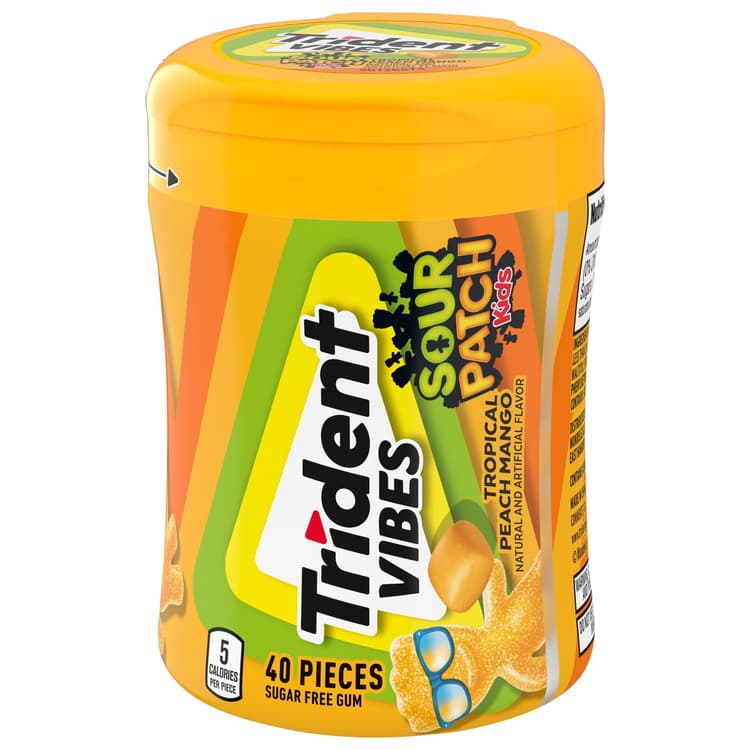 Trident Vibes Sour Patch Kids Tropical Peach Mango Sugar Free Gum