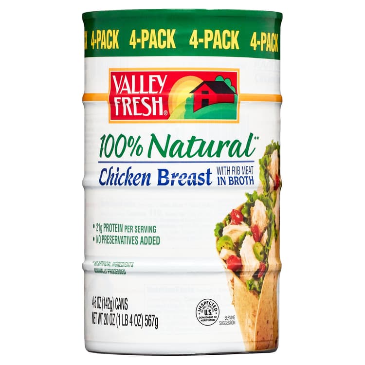 Valley Fresh Chicken Breast, In Broth, 100% Natural, With Rib Meat