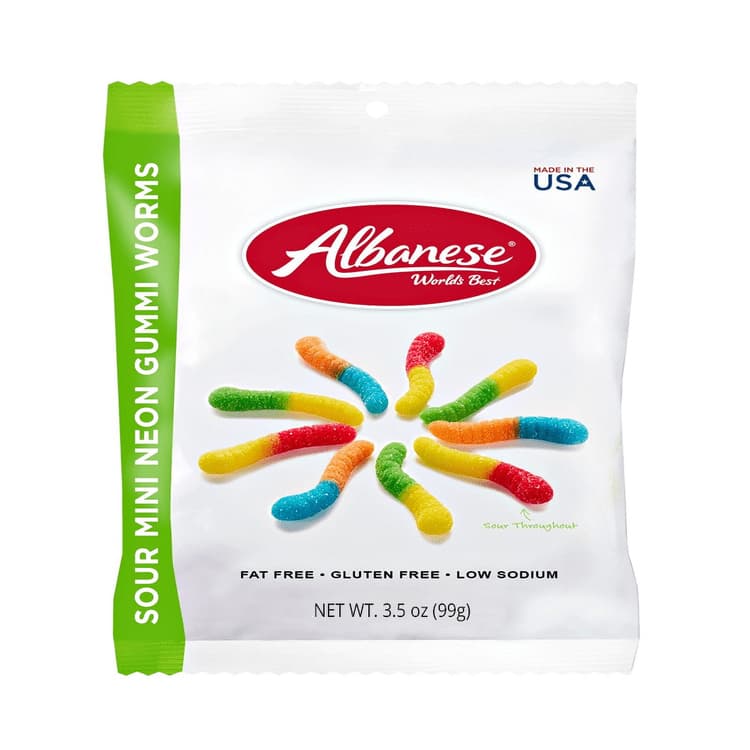 Albanese Gummi Worms, Neon, Sour, Mini
