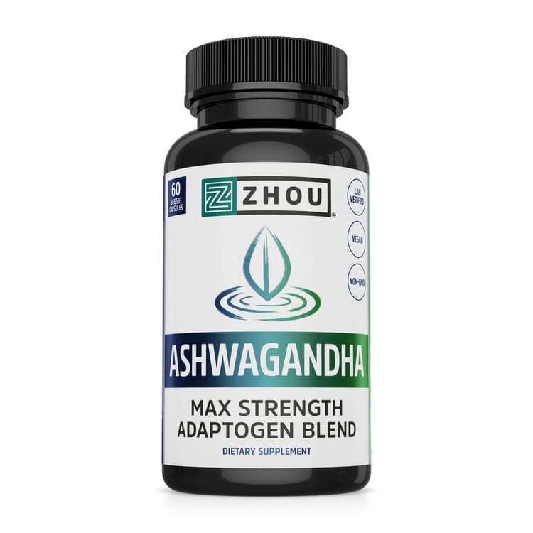 Zhou Nutrition Ashwagandha, Natural Adaptogenic Supplement For Stress, Anxiety, Fatigue & Mood Support, Rhodiola, Holy Basil, Cordyceps, Reishi