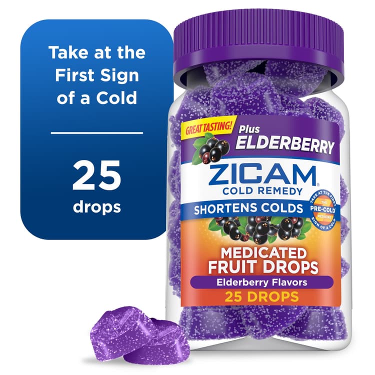 Zicam Cold Remedy Zinc Medicated Fruit Drops, Elderberry Homeopathic Cold Shortening Medicine