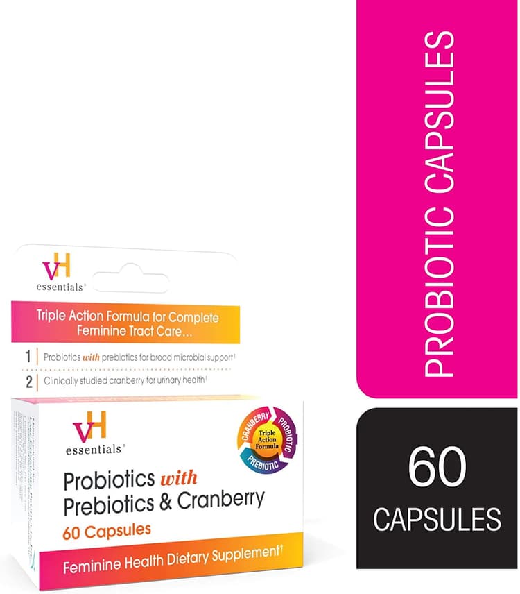 Vh Essentials Probiotics With Prebiotics And Cranberry Feminine Health Supplement - 60 Capsules
