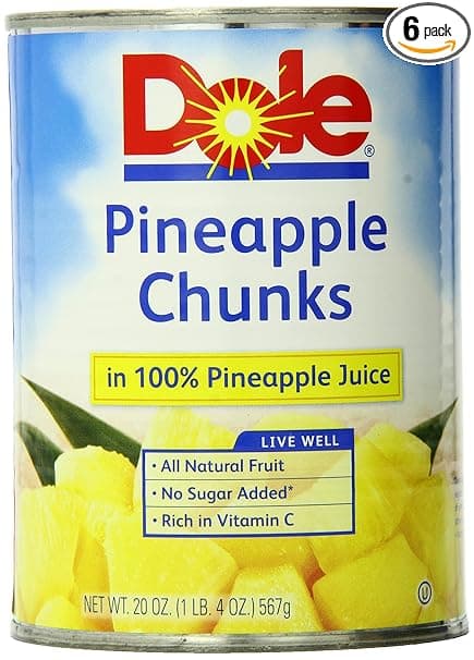 Dole 100% Juice Pineapple Chunks, Cans