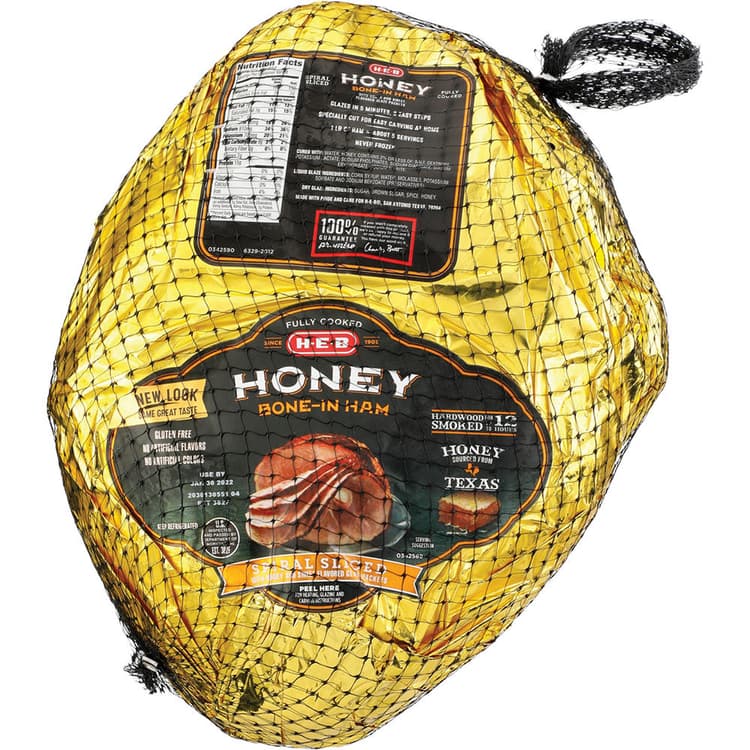 H-E-B Fully Cooked Bone-In Spiral Sliced Honey Ham - Honey Glaze