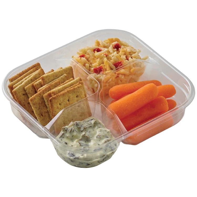 H-E-B Meal Simple Pimento Cheese, Wheat Crisp, Carrot & Spinach Dip Snack Tray