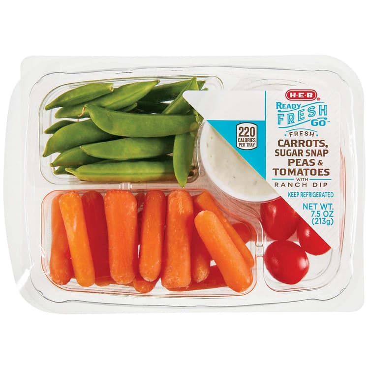 H-E-B Ready, Fresh, Go! Carrots Sugar Snap Peas & Tomatoes Snack Tray