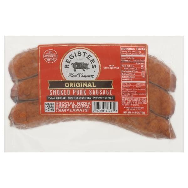 Registers Meat Company Pork Sausage, Smoked, Original