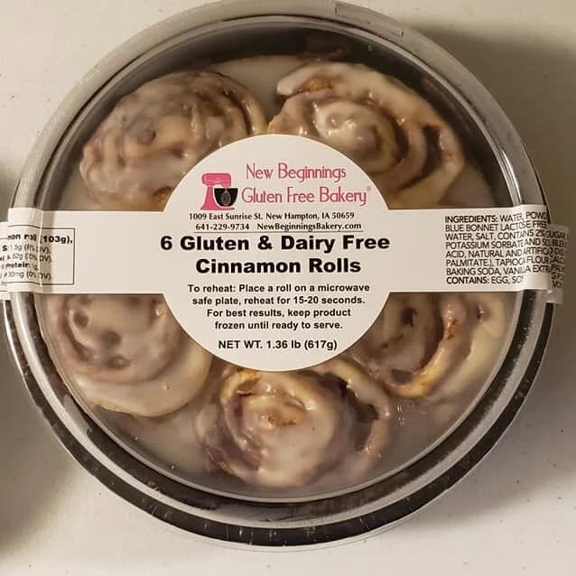 New Beginnings Gluten Free Bakery 6 Gluten & Dairy Free Cinnamon Rolls
