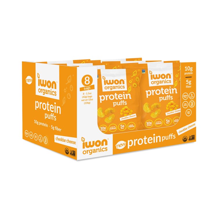 Iwon Organics Organic Protein Puffs, Cheddar Cheese, Snack