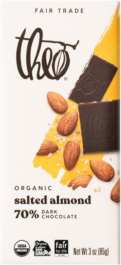 Theo Chocolate Organic Fair Trade Salted Almond (70%) Dark Chocolate Bar