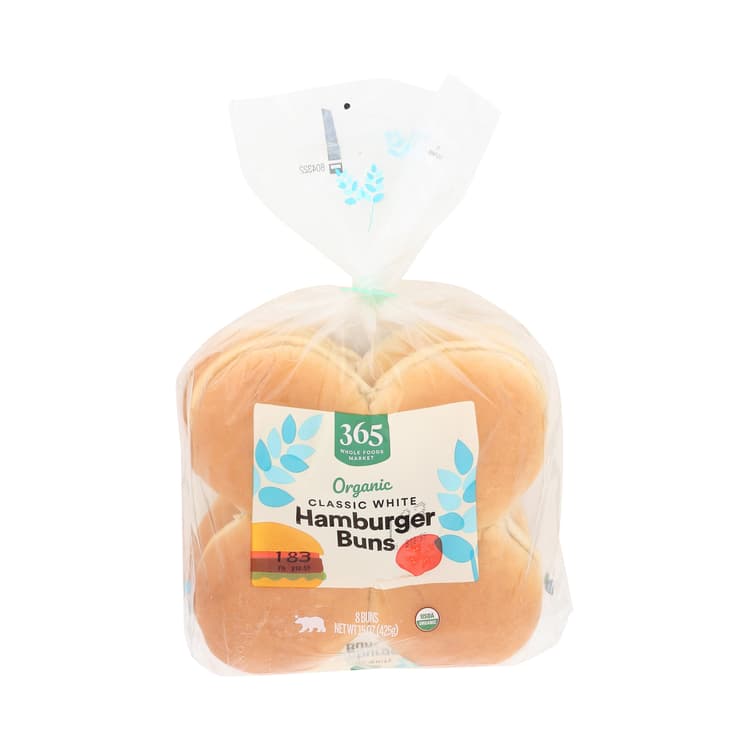 365 By Whole Foods Market Organic Hamburger Buns, Classic White (8 Buns)