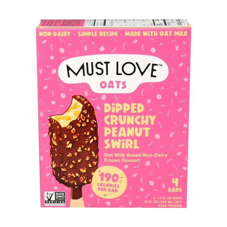 Must Love Non-Dairy Dessert, Dipped Bars Oat Milk Crunchy Peanut Swirl