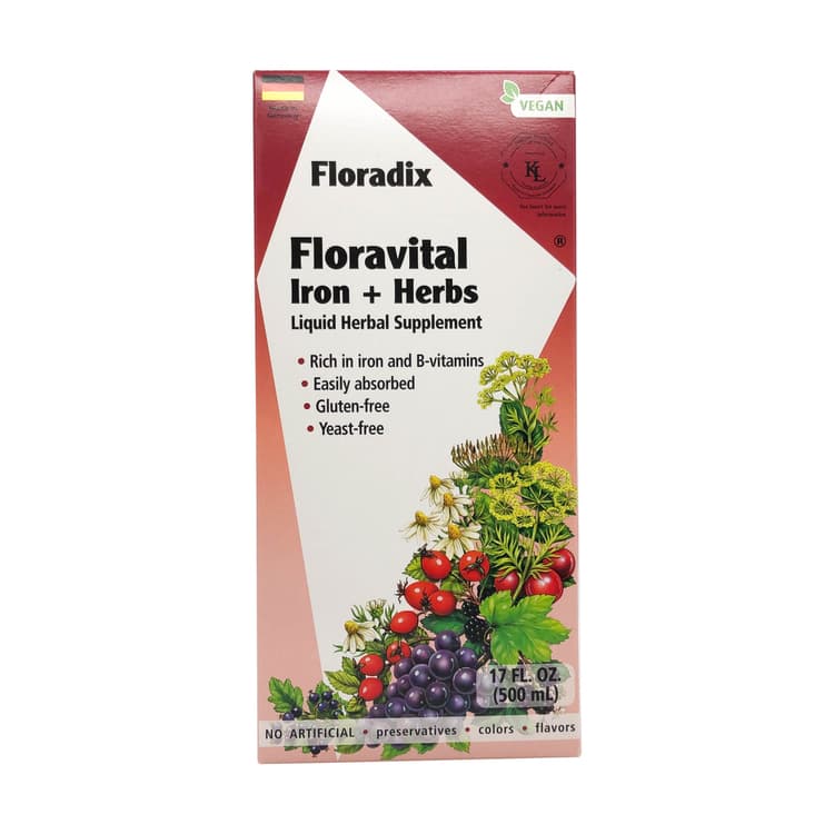 Floradix Iron & Herbs Yeast-Free Vegan Liquid Herbal Supplement