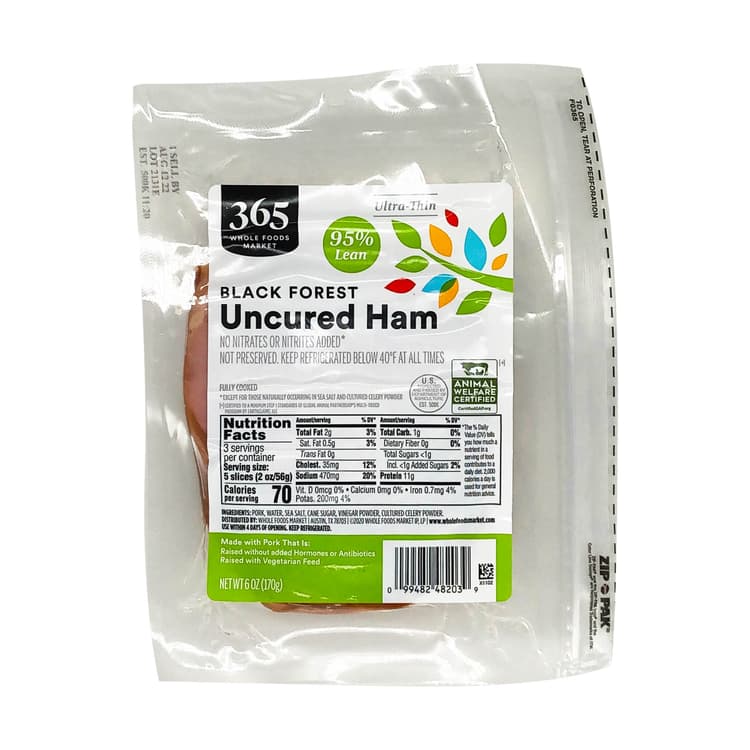 365 By Whole Foods Market Packaged Sliced Lunchmeat Uncured Ham Black Forecast - Ultra Thin