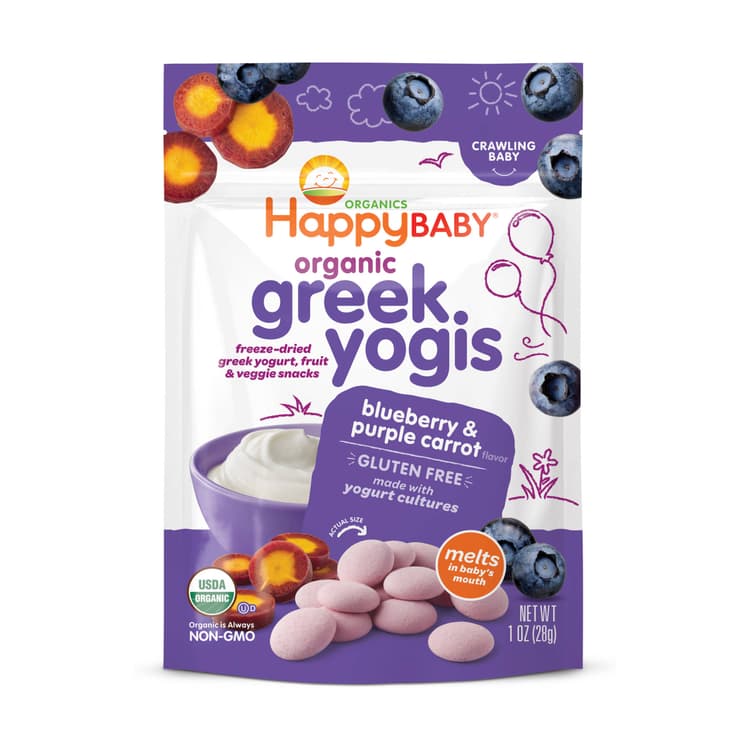Happy Baby Organics Organic Greek Yogis Freeze-Dried Greek Yogurt, Fruit & Veggie Snacks Blueberry & Purple Carrot Unit