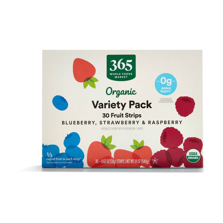 365 Whole Foods Market Organic Fruit Strips Variety Pack Blueberry, Strawberry & Raspberry