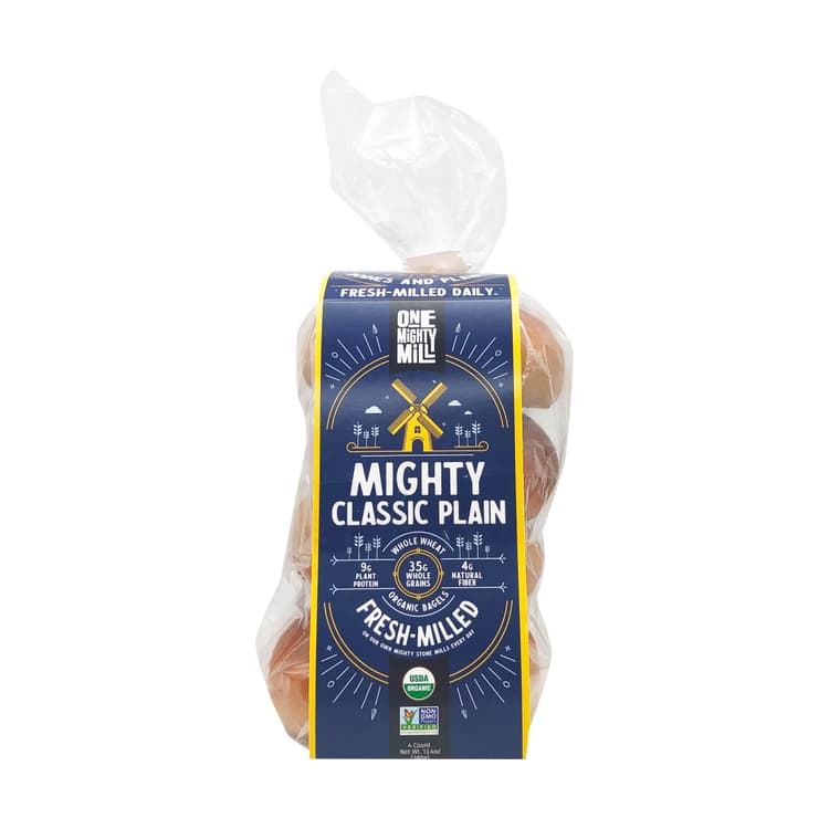 One Mighty Mill Mighty Bagels, Whole Wheat Plain, Fresh-Milled