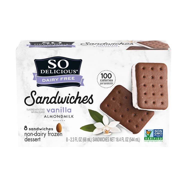 So Delicious Dairy Free Almond Milk Dessert Sandwich, Vanilla, Non-Gmo Project Verified
