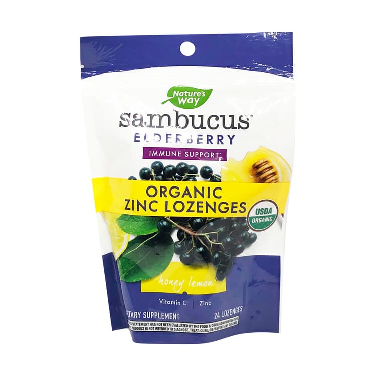 Nature'S Way Organic Honey Lemon Sambucus Elderberry Zinc Lozenges, 24 Lozenges