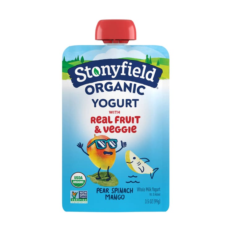 Stonyfield Organic Kids Pear Spinach Mango Whole Milk Yogurt Pouch