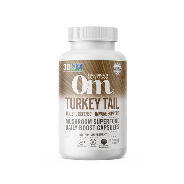Om Mushroom Superfood Turkey Tail Capsules- 30 Day Supply, 90 Vegetable Capsules
