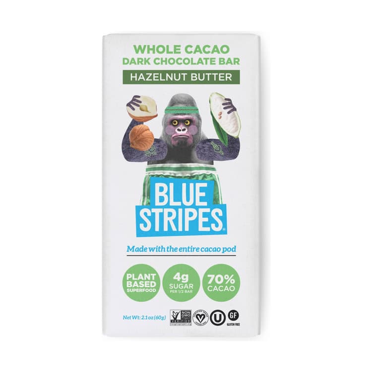 Blue Stripes Urban Cacao Hazelnut Butter Whole Cacao Dark Chocolate Bar