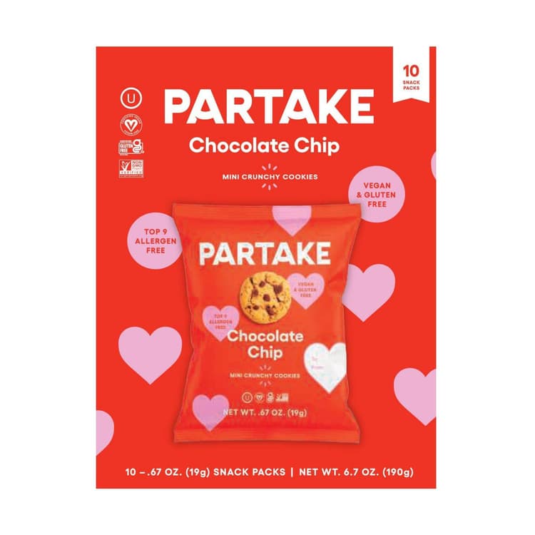 Partake Foods Crunchy Valentine'S Chocolate Chip Mini Cookies