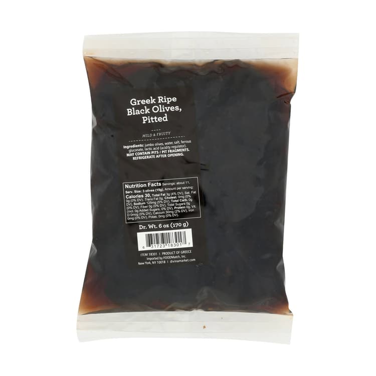 Food Match Greek Ripe Black Olives, Pitted