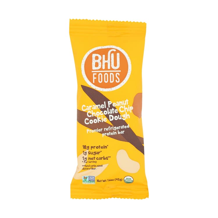 Bhu Foods Caramel Peanut Chocolate Chip Cookie Dough Premier  Protein Bar