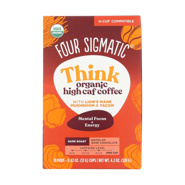 Four Sigmatic Think High Caf Coffee With Lion'S Mane & Yacon Mushrooms Pods - Box (10-Count