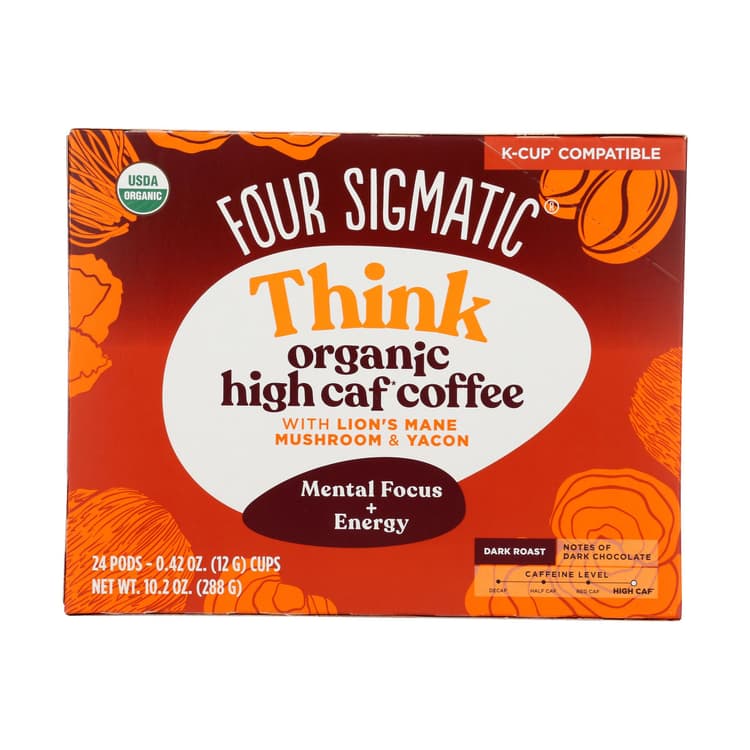 Four Sigmatic Think High Caf Coffee With Lion'S Mane & Yacon Mushrooms Pods - Box (24-Count)