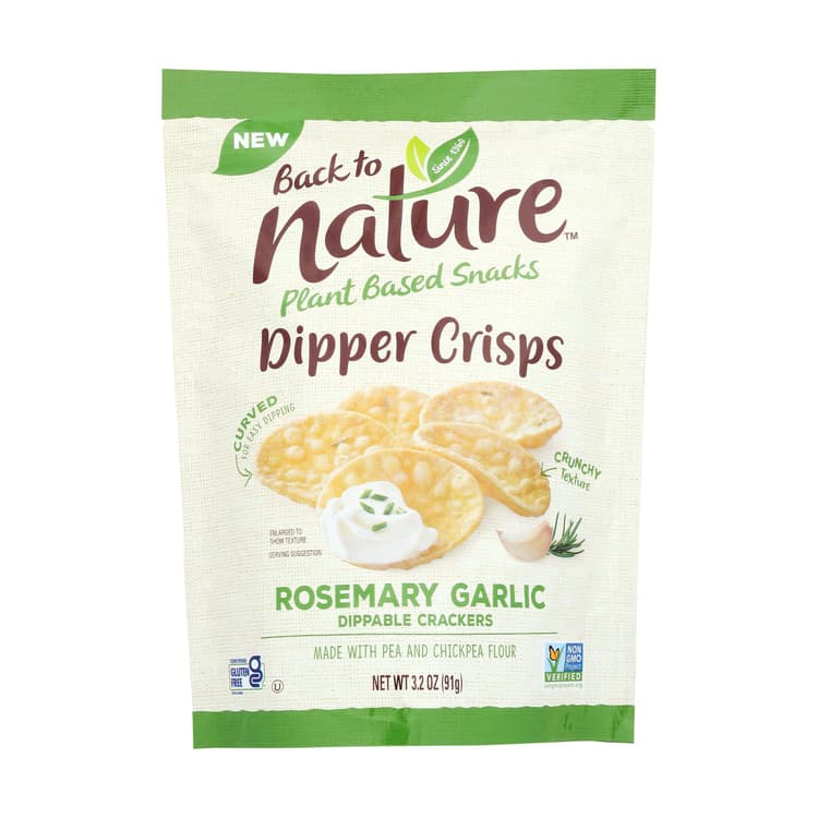 Back To Nature Plant Based Snacks Dipper Crisps Rosemary Garlic Dippable Crackers