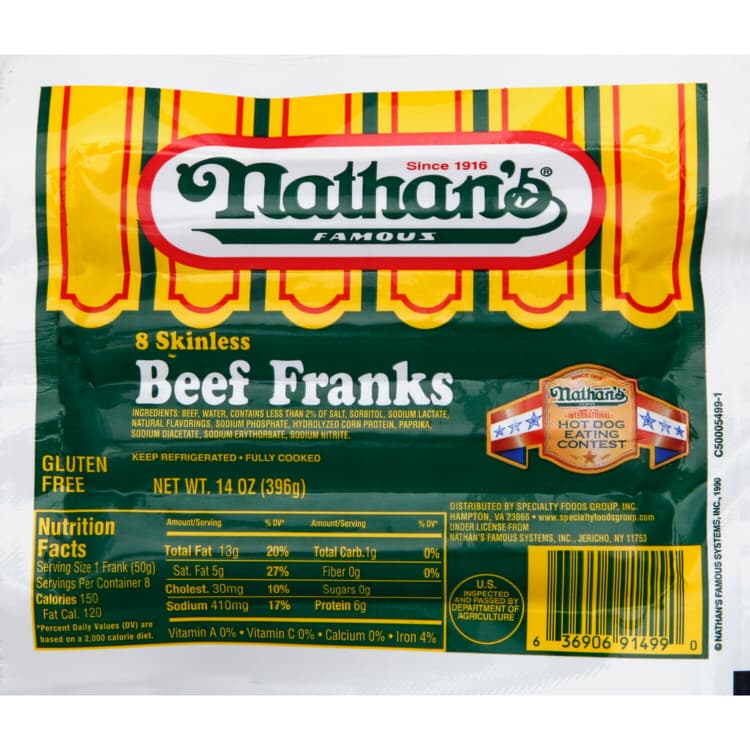 Nathans, Famous - Franks, Skinless, Beef