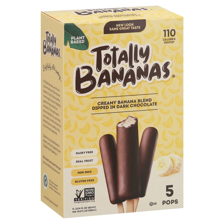 Totally Bananas Pops, Creamy Banana Blend Dipped In Dark Chocolate