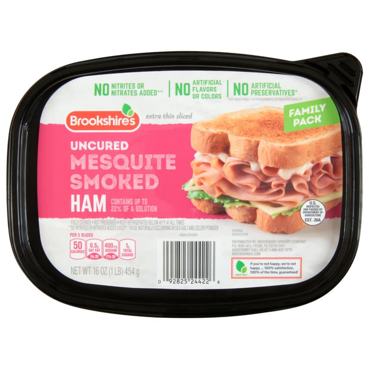 Brookshire'S Ham, Mesquite Smoked, Uncured, Extra Thin Sliced, Family