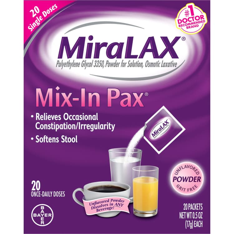 Miralax Mix-In Pax, Single Doses, Unflavored Powder