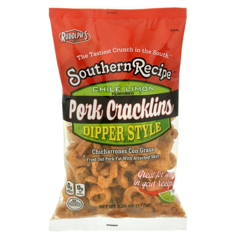 Southern Recipe Pork Cracklins, Chile Limon Flavored, Dipper Style
