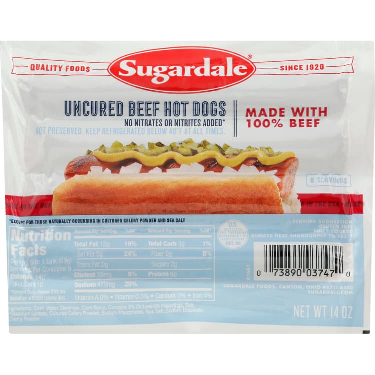 Sugardale Hot Dogs, Uncured, Beef