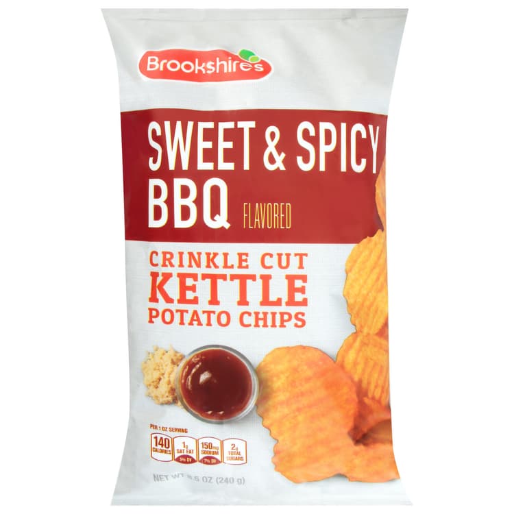 Brookshire'S Potato Chips, Sweet & Spicy Bbq Flavored, Crinkle Cut, Kettle