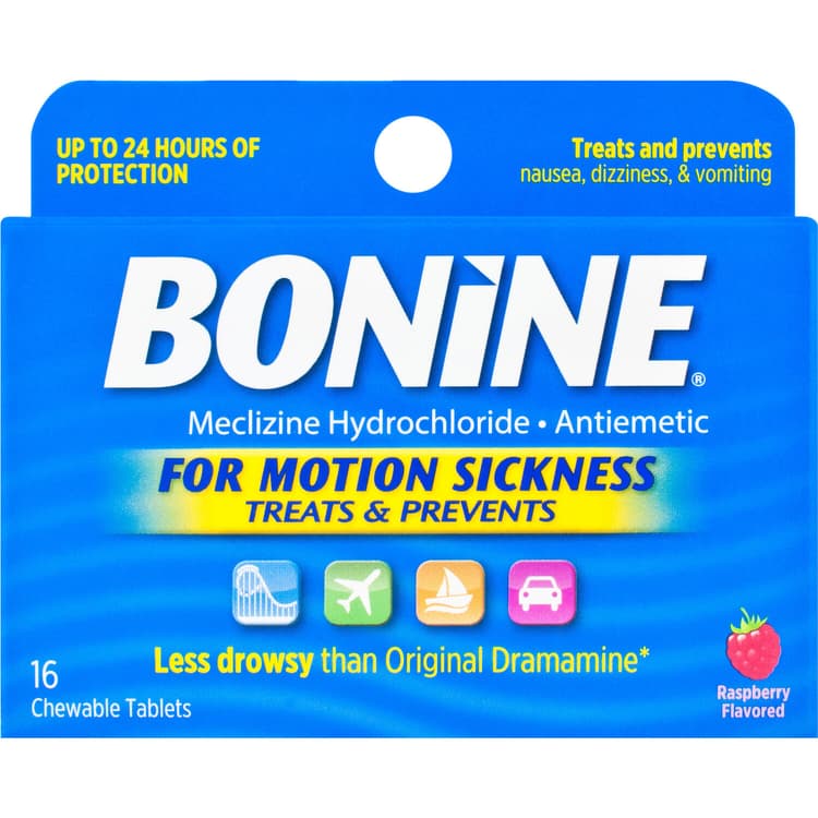 Bonine Meclizine Hydrochloride, Antiemetic, Raspberry Flavored