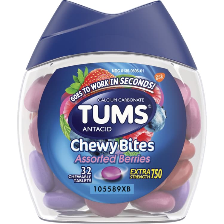 Tums Extra Strength 750 Antacid Chewy Bites Assorted Berries