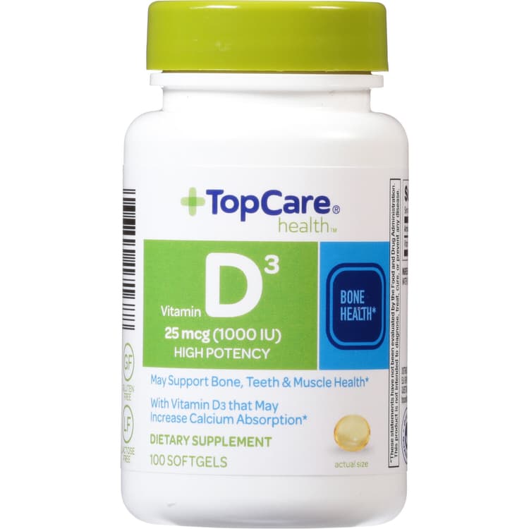Topcare Vitamin D3, 25 Mcg, High Potency, Softgels