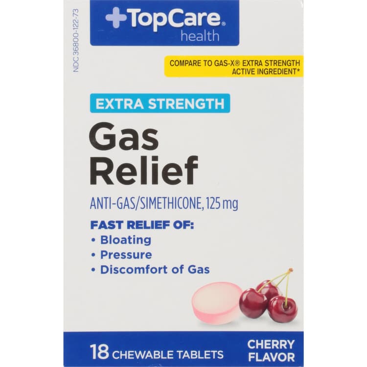 Topcare Gas Relief, Extra Strength, Chewable Tablets, Cherry Flavor
