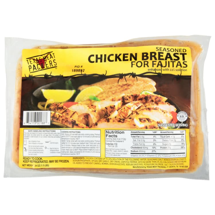 Texas Meat Packers Chicken Breast For Fajitas, Seasoned