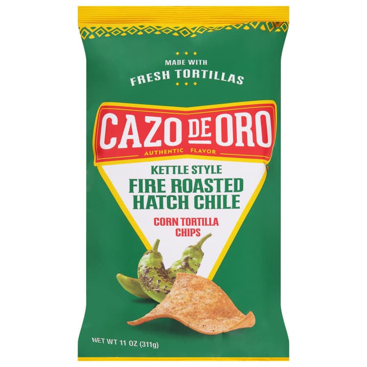 Cazo De Oro Corn Tortilla Chips, Fire Roasted Hatch Chile, Kettle Style