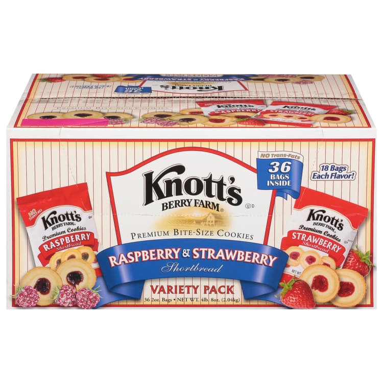 Knott'S Berry Farm Cookies, Premium, Raspberry & Strawberry Shortbread, Bite-Size, Variety