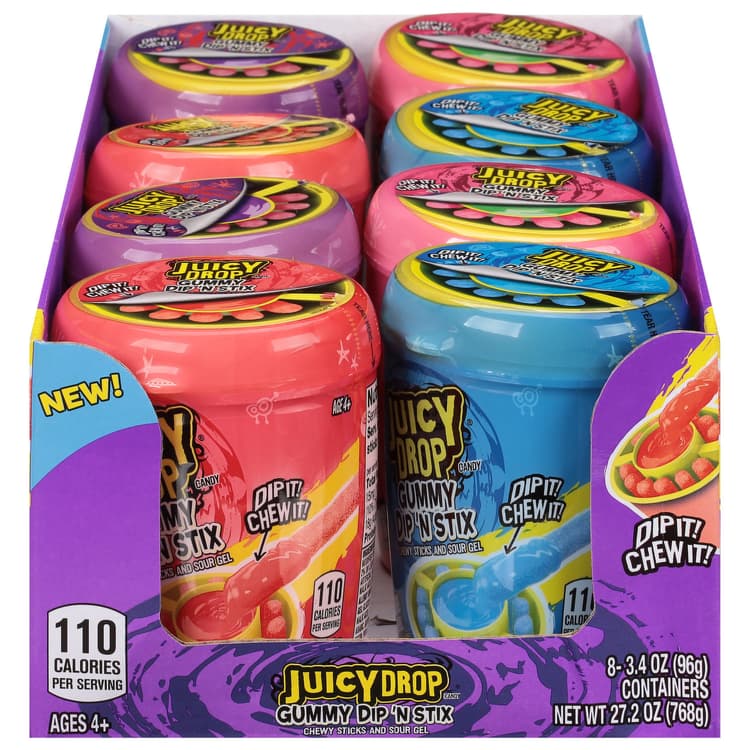 Juicy Drop Candy, Gummy Dip 'N Stix, Chewy Sticks And Sour Gel